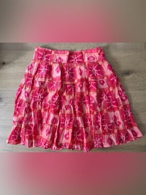 Anthropologie Pink & Coral Tiered Circle Skirt